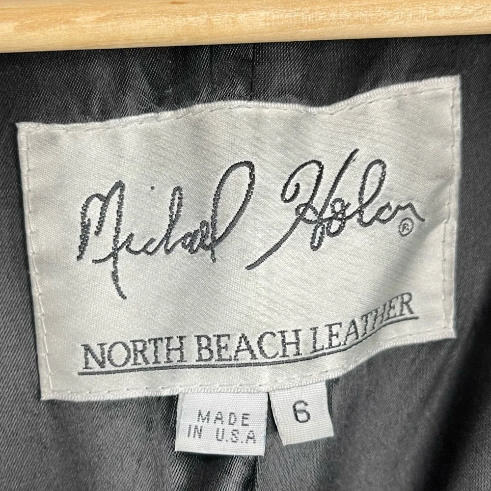 MICHAEL HOBAN NORTH BEACH BLACK LEATHER 90S 3 BUTTON NOTCH COLLAR BLAZER JACKET